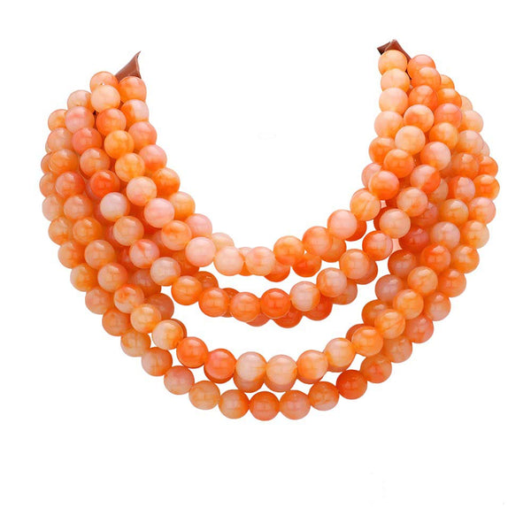 Orange Chunky Metal Ball Beaded Multi Layered Faux Leather Magnetic Necklace, Add a bold touch to your wardrobe with this necklace. Featuring multiple strands of soft faux leather adorned with chunky metal ball beads, this statement necklace effortlessly elevates any outfit. The magnetic clasp ensures easy wear.