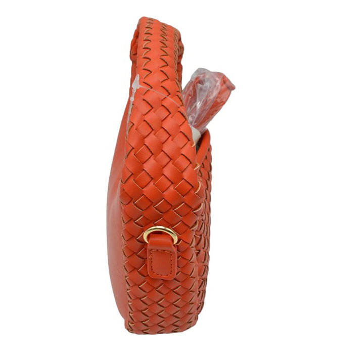 Orange Faux Leather Woven Patterned Top Handle Tote Shoulder Bag, is a comfortable way to carry all your daily necessities. Featuring top handles, it's perfect for carrying over the shoulder, and its design ensures that it stands out from other handbags.  This tote bag is a practical and fashionable choice for the summer.