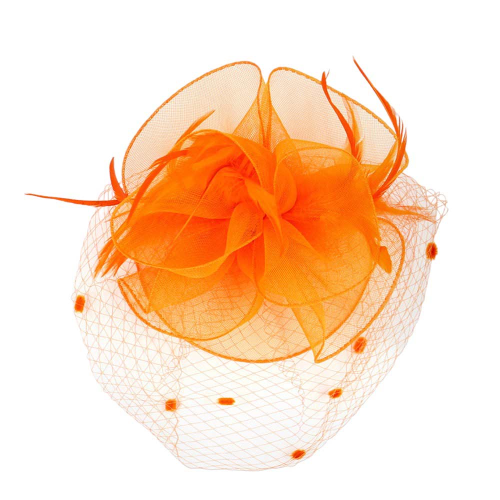 Orange Feather Mesh Flower Fascinator Headband, will take your outfit to the next level. Crafted with intricate mesh flowers, this accessory is perfect for adding a touch of elegance to your look. The feather detailing provides a unique texture, making it a piece of statement. Perfect for any occasion or as an exquisite gift.
