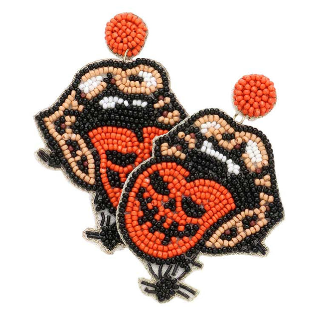 Orange Felt Back Beaded Tongue Out Of Mouth Spider Dangle Earrings, are fun handcrafted jewelry that fits your lifestyle, adding a pop of pretty color. This pretty & tiny earring will surely bring a smile to one's face as a gift. This is the perfect gift for Halloween, especially for your friends, family, and your love.