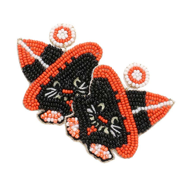 Orange Felt Back Beaded Witch Hat Cat Dangle Earrings, are fun handcrafted jewelry that fits your lifestyle, adding a pop of pretty color. This pretty & tiny earring will surely bring a smile to one's face as a gift. This is the perfect gift for Halloween, especially for your friends, family, and the people you love and care.