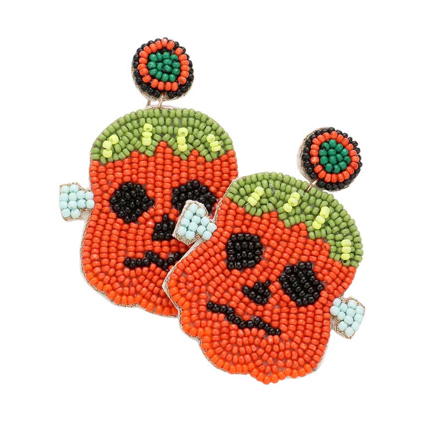 Orange Felt Back Seed Beaded Pumpkin Frankenstein Dangle Earrings, are fun handcrafted jewelry that fits your lifestyle, adding a pop of pretty color. This pretty & tiny earring will surely bring a smile to one's face as a gift. This is the perfect gift for Halloween, especially for your friends, family, and your love.