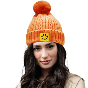 Orange Fleece Lining Smile Pointed Pom Pom Beanie Hat, Stay warm and stylish with this hat. Wear it on a cold winter day or as a fashion statement. Perfect for chilly winter days. Warming gift item for teenagers, fashion enthusiasts, co-workers, friends & family members, and yourself.