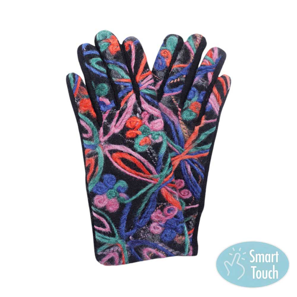 Blue Flower Yarn Embroidered Smart Touch Gloves, Keep your hands warm and stylish! These gloves feature a unique flower yarn design and smart touch technology, allowing you to use your phone, tab, or any touch-sensitive devices without taking off your gloves. Stay connected and cozy with these must-have gloves.