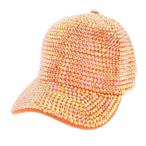 Orange Rhinestone Embellished Glitter Stone Shimmer Baseball Cap, comfy cap great for a bad hair day, pull your ponytail thru the back opening, Keep your hair away from face while exercising, running, playing sports or just taking a walk. Perfect Birthday Gift, Mother's Day Gift, Anniversary Gift, Thank you Gift, Graduation