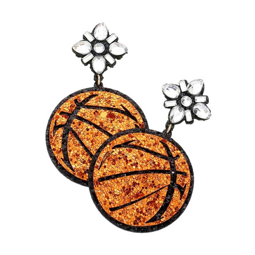 Orange Glittered Basketball Dangle Earrings, stand out with their unique and colorful glittered basketball design. Show your love of basketball in style with these lightweight and durable earrings. A perfect accessory to cheer your favorite team. Excellent gift for your friends, and acquaintances who love basketball