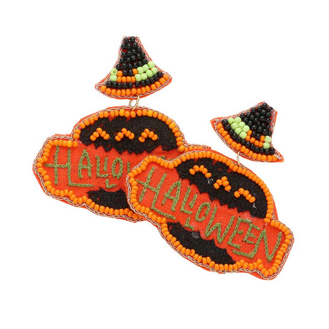 Orange Halloween Message Beaded Witch Hat Pumpkin Earrings, are fun handcrafted jewelry that fits your lifestyle, adding a pop of pretty color. This pretty & tiny earring will surely bring a smile to one's face as a gift. This is the perfect gift for Halloween, especially for your friends, family, and the people you love.