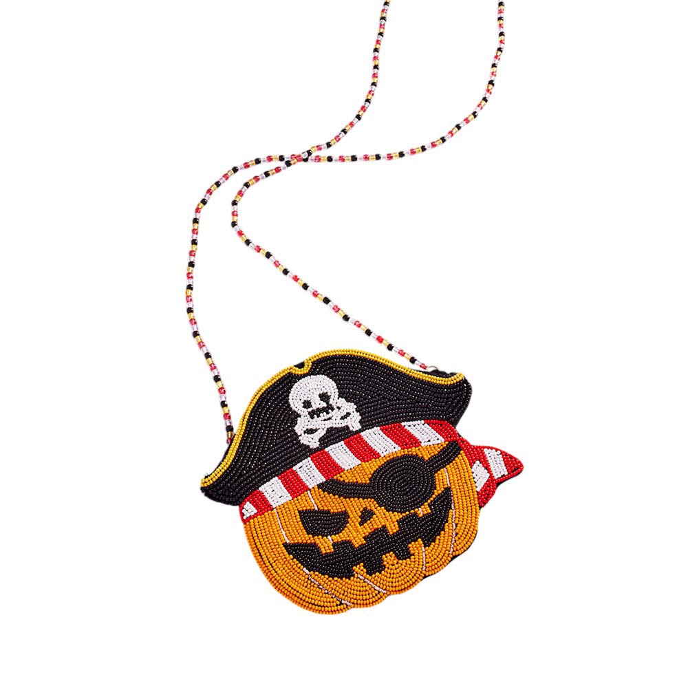 Halloween Pirate Pumpkin Beaded Mini Crossbody Bag, Ahoy, matey! Get ready to plunder some treats with this Halloween-themed crossbody bag. Its playful pirate pumpkin design and beaded embellishments will add some swashbuckling style to any costume. Arrgh you ready for Halloween?  