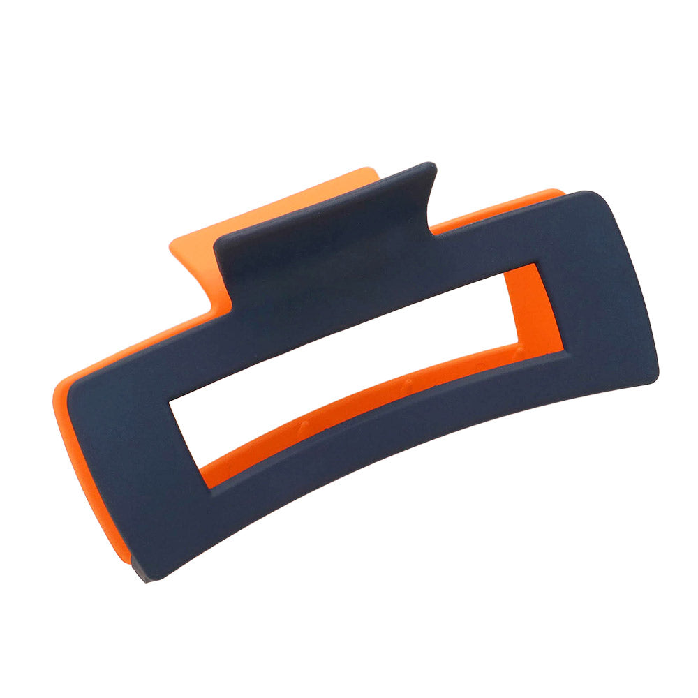 Orange Navy Game Day Two Tone Open Rectangle Hair Claw Clip, is perfect for keeping your locks in place. This professional-grade clip features a firm grip clamp that ensures your hair stays put all day long. Made from high-quality materials, this clip is sure to last. Perfect gift for sports lovers to show their team spirit.
