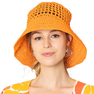 Orange Open Weave Solid Straw Bucket Hat - the perfect accessory for sunny days! Made with an open weave design, this hat keeps you cool while shielding you from the sun. Plus, the solid color adds a touch of sophistication to any outfit. Stay stylish and protected with our bucket hat!