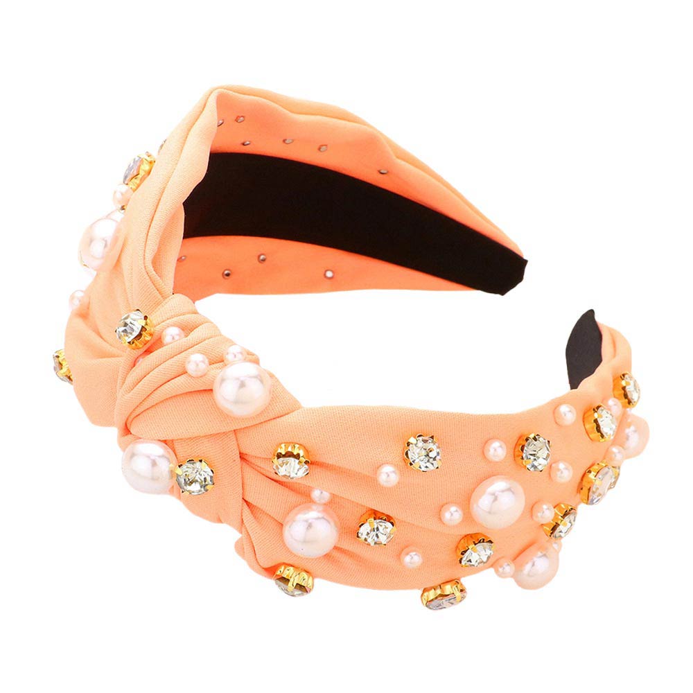 Orange Pearl Round Stone Embellished Knot Burnout Headband, create a natural & beautiful look while perfectly matching your color with the easy-to-use stone burnout headband. Push your hair back and spice up any plain outfit with this pearl round heart knot headband! Be the ultimate trendsetter & be prepared to receive compliments wearing this chic headband with all your stylish outfits!