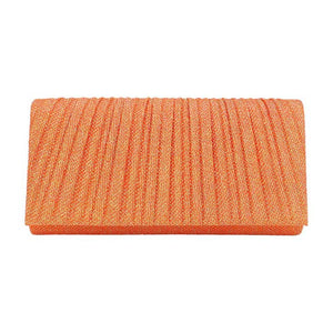 Orange, From day to night, this luxurious Pleated Shimmery Evening Clutch Crossbody Bag is the perfect companion. Boasting a pleated shimmery exterior, this clutch oozes sophistication and exclusivity. Slip it into your wardrobe, make a statement! Perfect Gift Birthday, Christmas, Anniversary, Wedding, Cumpleanos, Anniversario