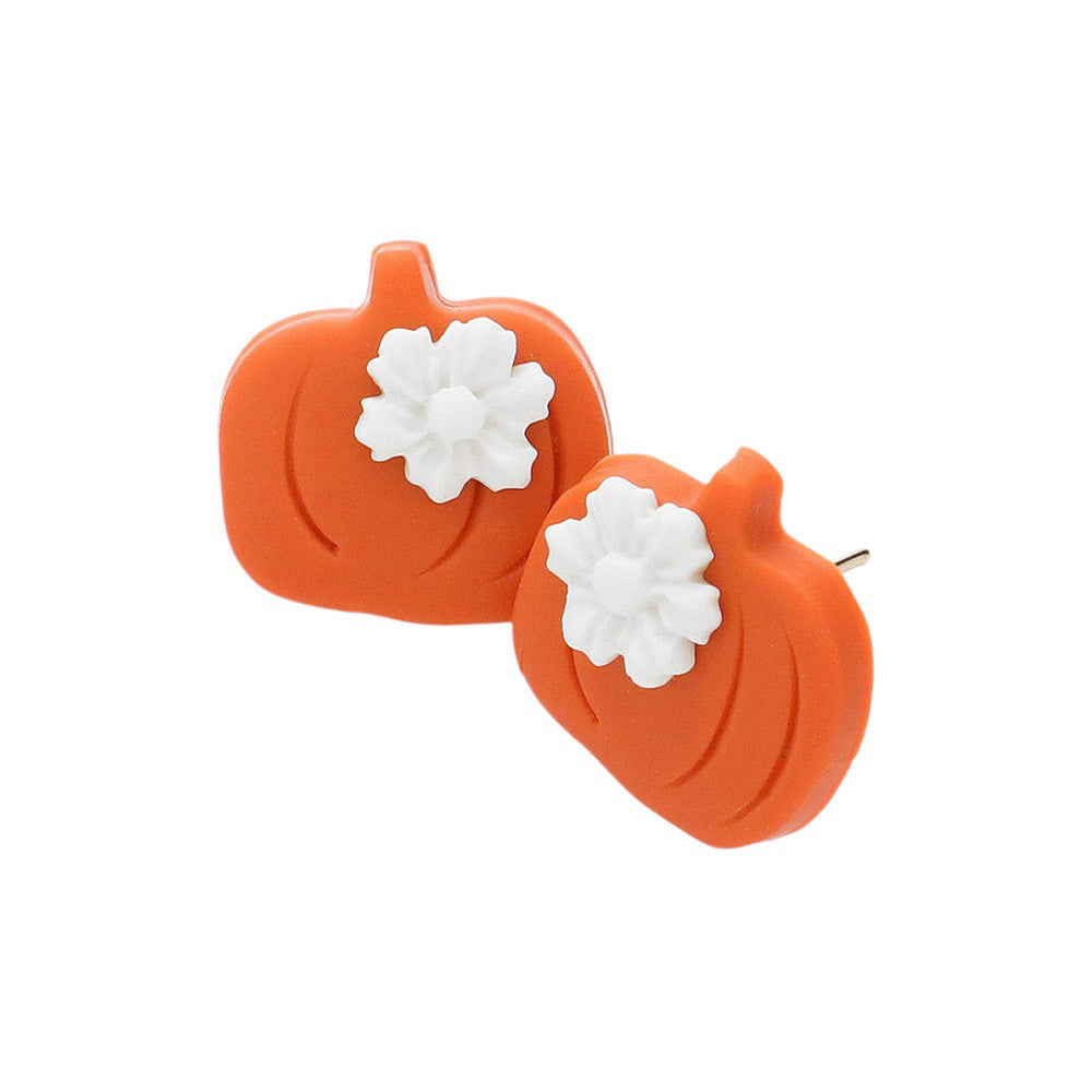 Orange-Polymer Clay Flower Pointed Pumpkin Stud Earrings, this unique flower design combined with the pointed pumpkin shape creates a bold and sophisticated look. Made with durable polymer clay, these earrings are perfect for everyday wear. Add a touch of charm to any outfit with these stunning earrings.