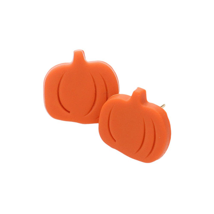 Orange-Polymer Clay Pumpkin Stud Earrings, Crafted from durable polymer clay, these earrings feature a unique pumpkin design that will make a perfect addition to your fall wardrobe. Lightweight and comfortable to wear, they are the perfect accessory for any Thanksgiving gathering.