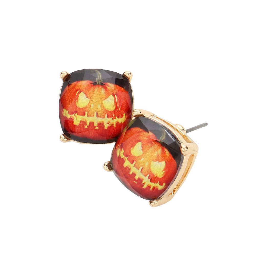 Orange Pumpkin Cushion Square Stud Earrings, These unique, and beautiful earrings are the perfect holiday accessory! Highlight your appearance, and grasp everyone's eye at the Christmas party. Great gift idea for your Wife, Mom, your Loving one, or any family member this Christmas.