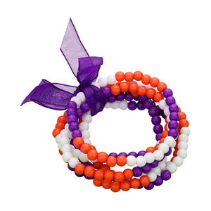 Orange Purple 6PCS Game Day Beaded Stretch Bracelets, Enhance your attire with this beautiful bracelet to show off your fun trendsetting style. It can be worn with any daily wear or on any sports day. These 6PCS Game Day Beaded Stretch Bracelets are a perfect gift idea for any sports lover.