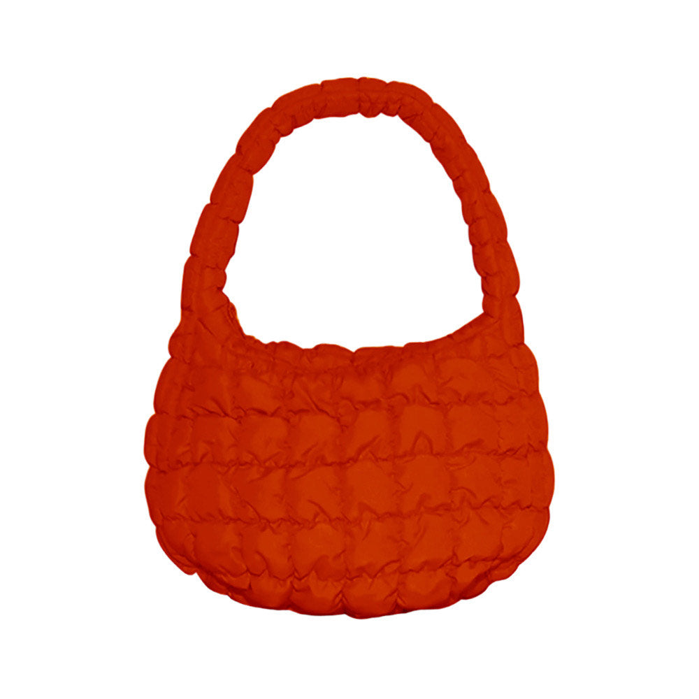 Orange Quilted Puffer Tote Shoulder Bag, Stay warm and stylish with this bag. Made of durable material, it is insulated to keep you cozy in the coldest conditions. The shoulder straps make it comfortable and convenient to carry, so you can bring everything you need with ease. Perfect for gifting on every occasion.