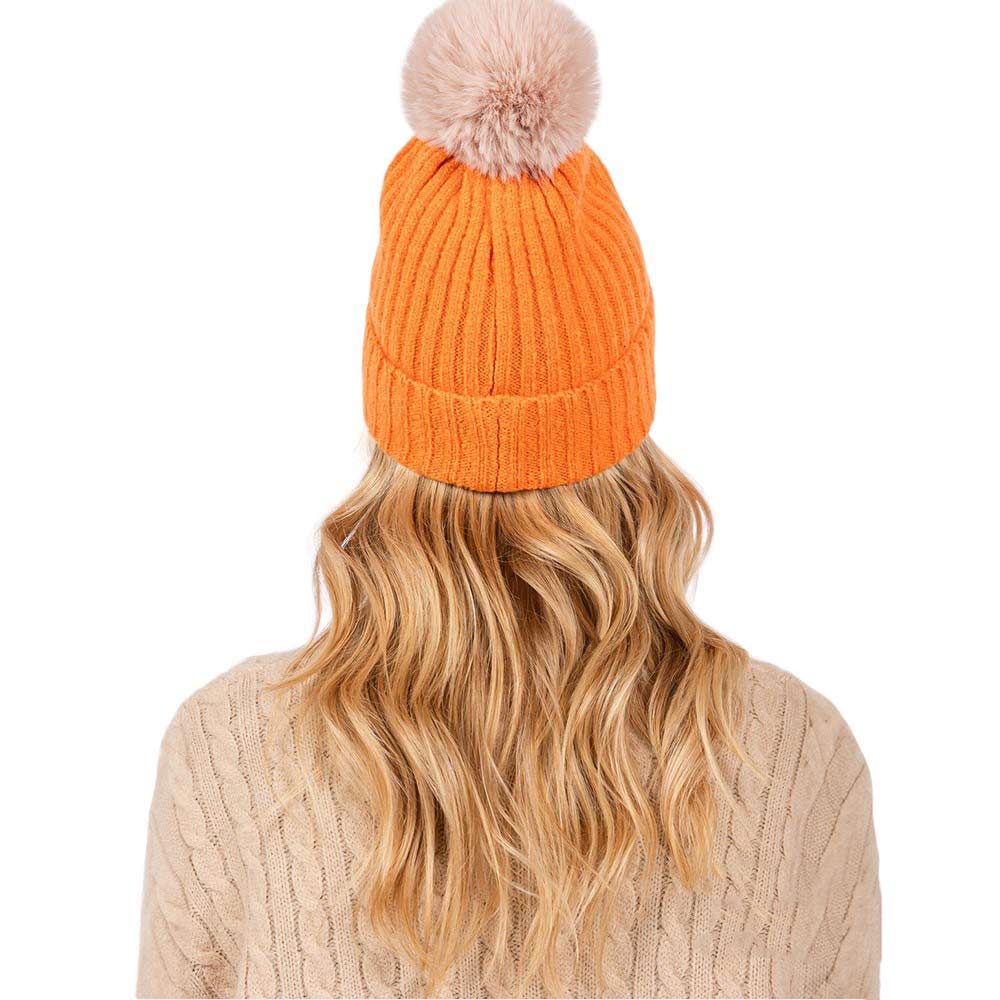 Orange-Solid Color Pom Pom Two Tone Beanie Hat, Made from high-quality materials, this hat features a soft and cozy pom pom detail and a two-tone design. Perfect for any cold weather outfit,this hat is a must-have for your winter wardrobe.Ideal for travelers who are on vacation or just spending some time in the great outdoors
