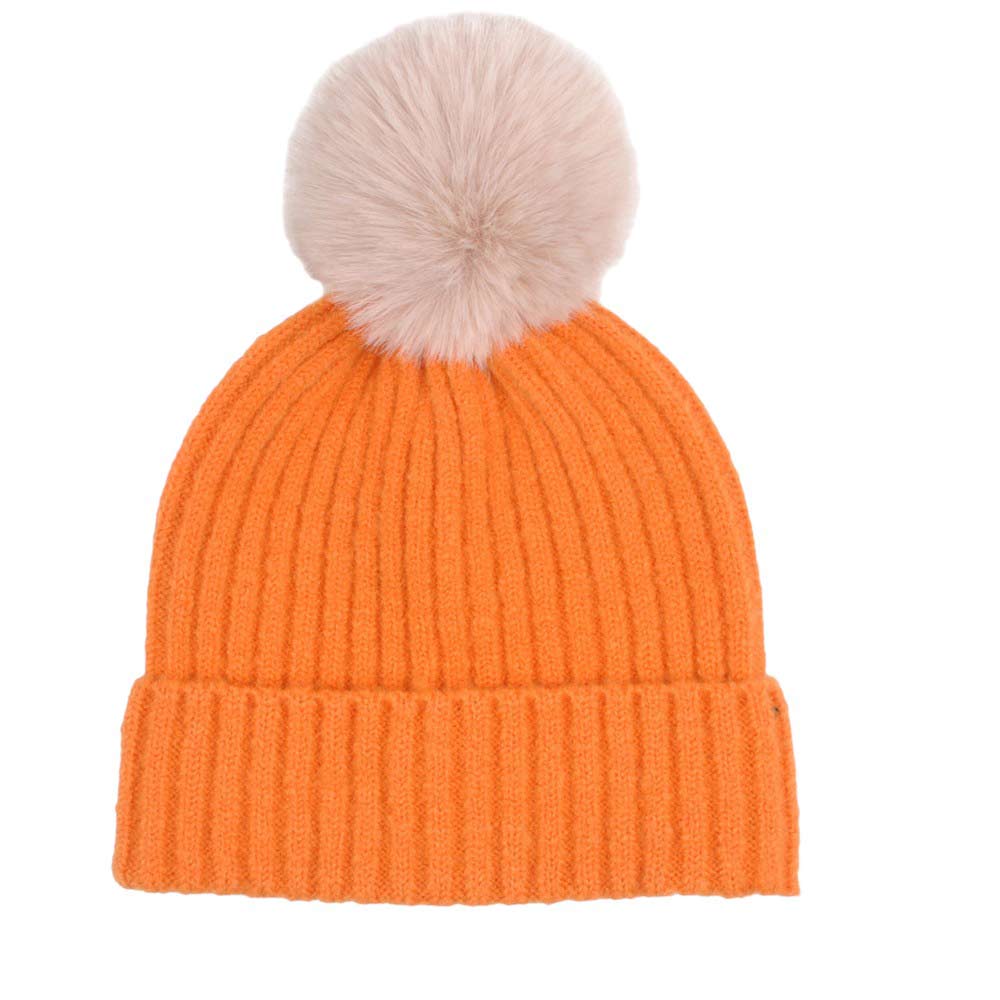 Orange-Solid Color Pom Pom Two Tone Beanie Hat, Made from high-quality materials, this hat features a soft and cozy pom pom detail and a two-tone design. Perfect for any cold weather outfit,this hat is a must-have for your winter wardrobe.Ideal for travelers who are on vacation or just spending some time in the great outdoors 