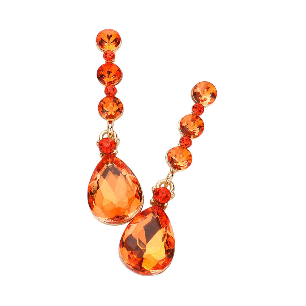 Orange Triple Round Stone Teardrop Link Dangle Evening Earrings, look beautiful with these versatile Dangle Evening Earrings. These earrings feature a teardrop dangle design, perfect for dressing up any outfit. Perfect for any occasion. These beautifully designed earrings are suitable as gifts for wives, and mothers.