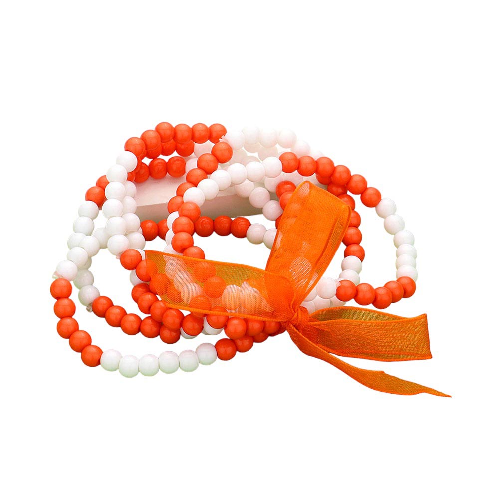Orange White 6PCS Game Day Beaded Stretch Bracelets, Enhance your attire with this beautiful bracelet to show off your fun trendsetting style. It can be worn with any daily wear or on any sports day. These 6PCS Game Day Beaded Stretch Bracelets are a perfect gift idea for any sports lover.