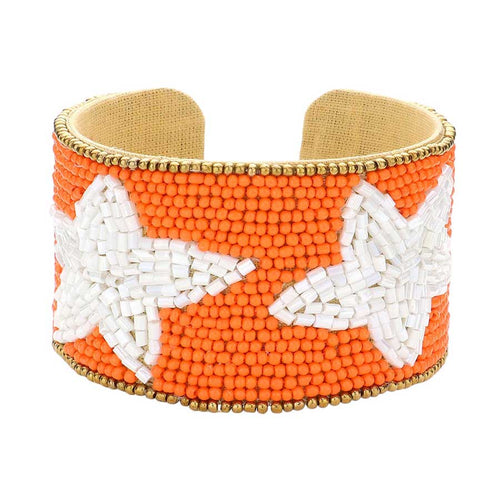 Pulsera tipo brazalete con cuentas y detalles de estrellas para el día del juego - Naranja Blanco