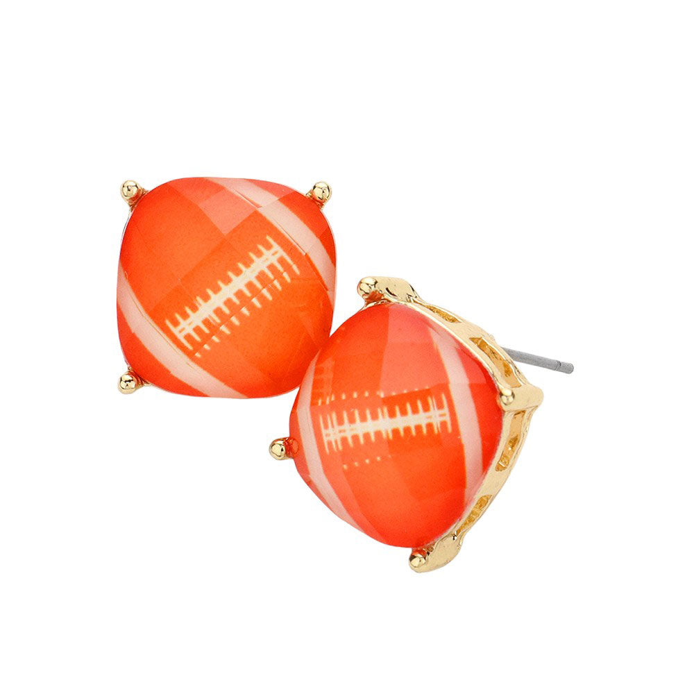 Orange White Score a touchdown with these quirky and playful Game Day Football Cushion Square Stud Earrings! Perfect for game days or any other occasion, these earrings feature a unique cushion square design that adds a fun and stylish touch to any outfit. Show off your love for the game in a fashionable and lighthearted way.