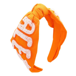 Orange White, Get ready for the game with this Game Day Seed Beaded ACE Message Star Knot Burnout Headband. Crafted with soft material and adorned with seed beading, an ACE message, and a star knot, this headband is perfect for making a statement and staying comfortable at the same time. Cheer up your favorite team with this.