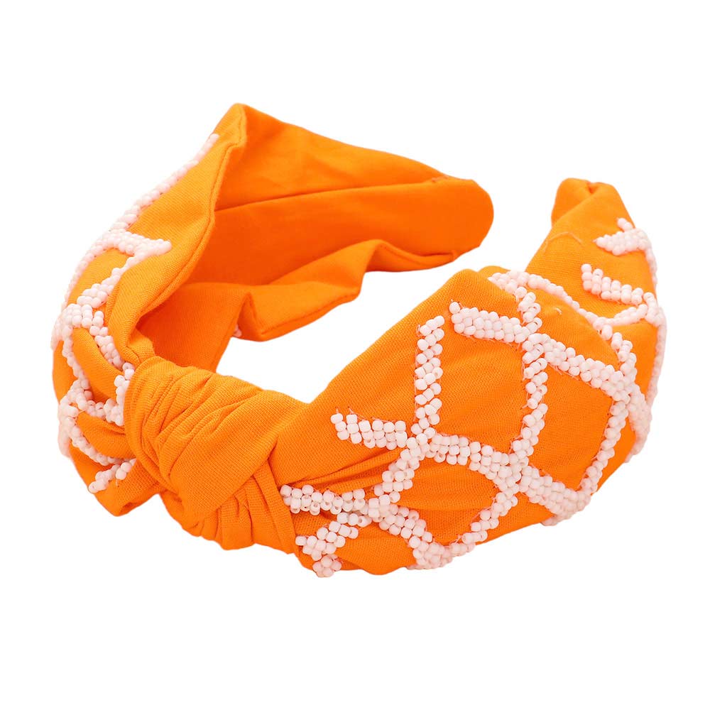 Orange White Game Day Seed Beaded Check Patterned Knot Burnout Headband, push back your hair with this pretty headband, and add a pop of color to any outfit! Gift your sports enthusiast with the one-of-a-kind Game Day Seed Beaded Check Patterned Knot Burnout Headband. This is the perfect gift for the people who love sports most.
