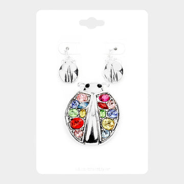 Madeline Love Antique Silver, Multi Multi Stone Ladybug Magnetic Pendant Set - Pendant Sets