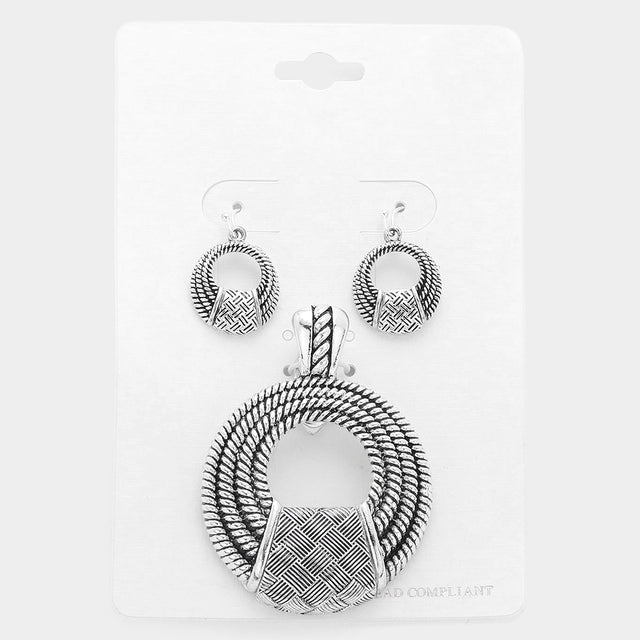 Madeline Love Antique Silver Embossed metal pendant set - Pendant Sets
