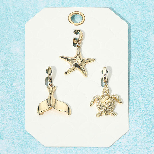 Madeline Love Gold 3PCS - Metal Whale Tale Starfish Sea Turtle Pendant Charm Set - Bags & Wallets