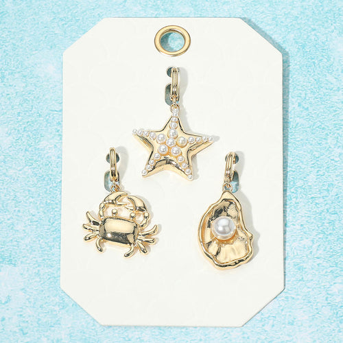 3PCS - Pearl Star Oyster Shell Crab Pendant Set - Gold