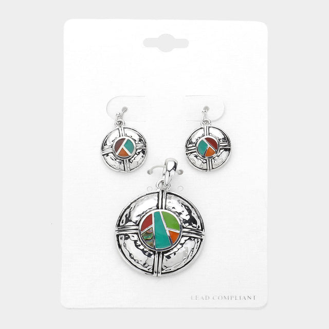 Antique Silver, Multi Enamel Anchor Pendant Set