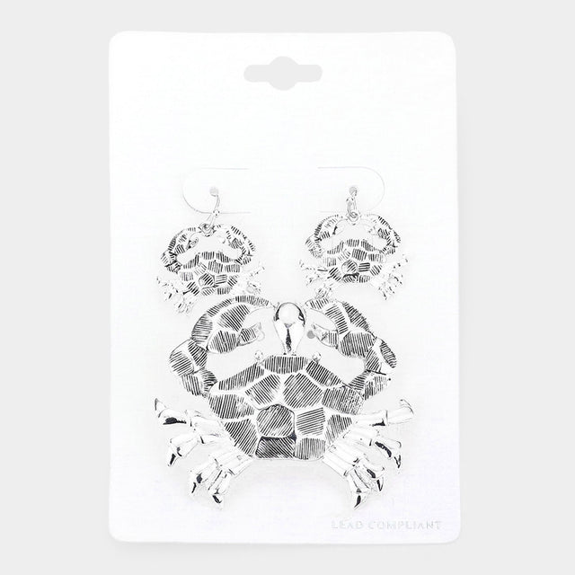 Antique Silver Textured Crab Pendant Set