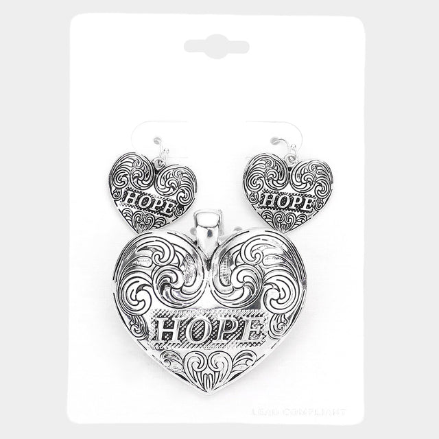 Madeline Love Antique Silver "Hope" Heart Pendant Set - Pendant Sets