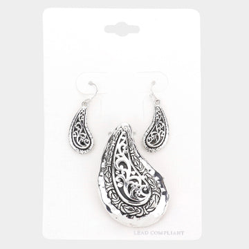 Madeline Love Antique Silver Metal Filigree Pendant Set - Pendant Sets