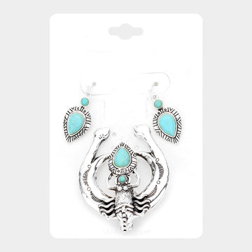 Madeline Love Antique Silver, Turquoise Antique Metal Magnetic Pendant Set - Pendant Sets