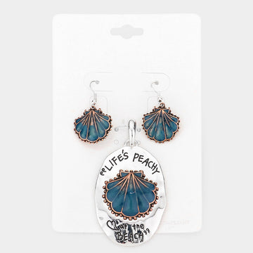 Madeline Love Patina Verdigris Life's peachy at the beach shell pendant set - Pendant Sets