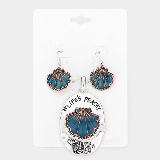 Madeline Love Patina Verdigris Life's peachy at the beach shell pendant set - Pendant Sets