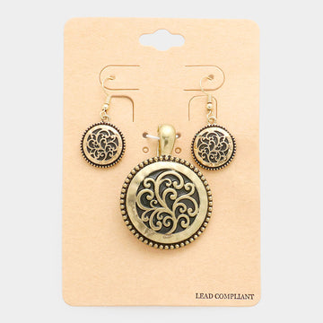 Madeline Love Gold Embossed Antique Round Magnetic Pendant Set - Pendant Sets