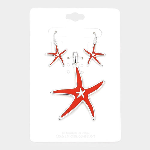 Enamel Starfish Pendant Set - Red