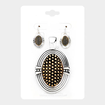 Madeline Love Two Tone Embossed Dot Stripe Oval Metal Magnetic Pendant Set - Pendant Sets