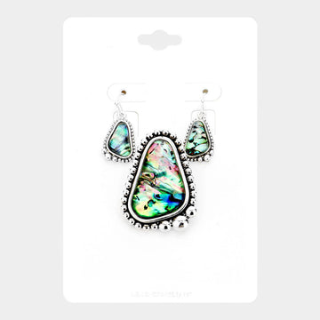 Madeline Love Abalone, Antique Silver Abalone Bubble Metal Magnetic Pendant Set - Pendant Sets
