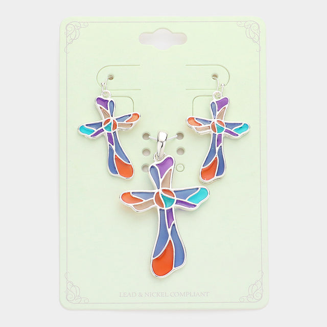 Madeline Love Multi Colorful Cross Pendant Set - Pendant Sets