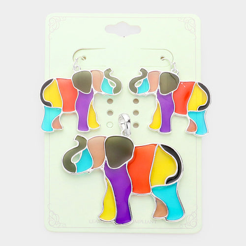 Colorful Elephant Pendant Set - Multi