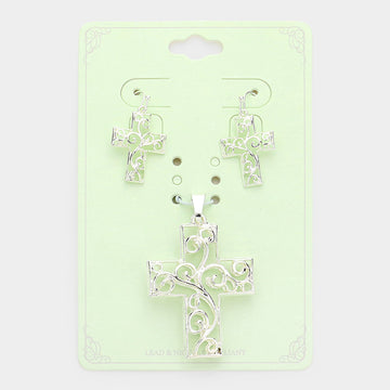 Madeline Love Silver Filigree Metal Cross Pendant Set - Pendant Sets