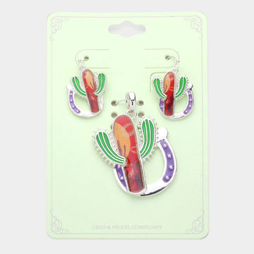 Madeline Love Multi, Silver Enamel Cactus Pendant Set - Pendant Sets