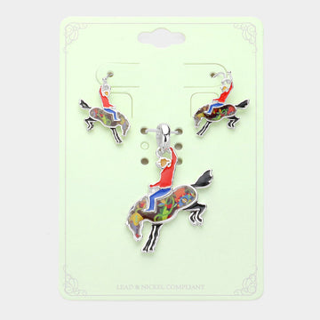Madeline Love Multi, Silver Enamel Cowboy Horse Pendant Set - Pendant Sets