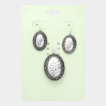 Madeline Love Antique Silver Embossed Antique Metal Oval Pendant Set - Pendant Sets